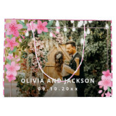 ようこそパーティーピンクフローラゴールデンフレ結婚ーム ラージペーパーバッグ (裏面)