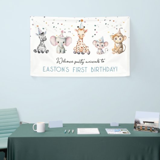 ようこそパーティー動物サファリボーイ誕生日 横断幕 (トレードショー)