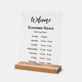 ようこそビジネス名の営業時間 アクリルサイン (傾斜)