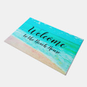 ようこそビーチハウス海ブラック文字 ドアマット (アングル)