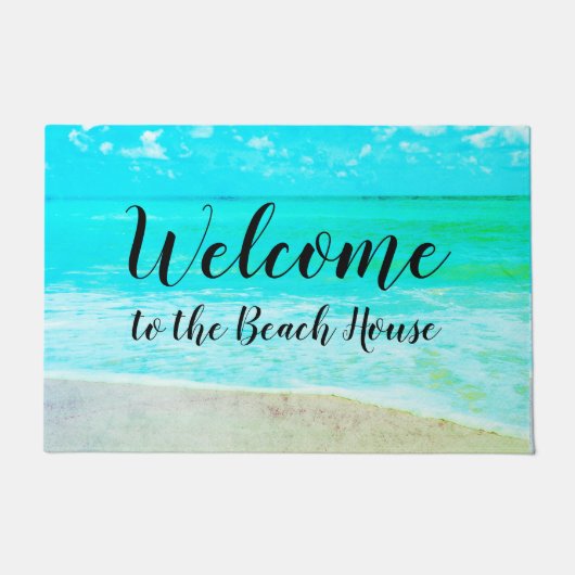 ようこそビーチハウス海ブラック文字 ドアマット (正面)