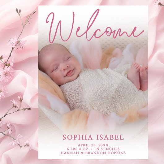 ようこそピンクの写真の誕生のお知らせ 招待状