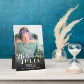 ようこそフォトコラージュ白いスクリプト誕生のアナウンス フォトプラーク (側面)