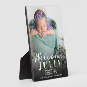 ようこそフォトコラージュ白いスクリプト誕生のアナウンス フォトプラーク (側面)