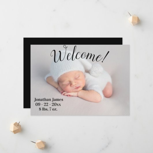 ようこそフォトスクリプト男女兼用誕生 案内状 (正面/裏面インサイチュ)