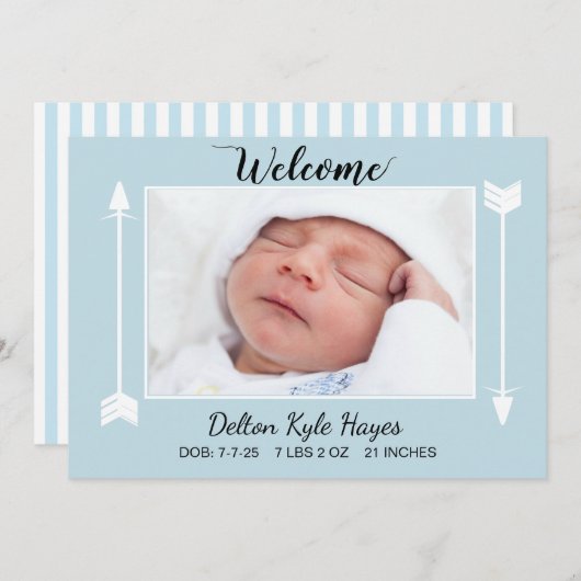 ようこそフォト生まれたばかりの男の赤ちゃん 案内状 (正面/裏面)