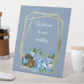 ようこそフローラほこりっぽい青あじさいバスケット 台座サイン (インサイチュ)