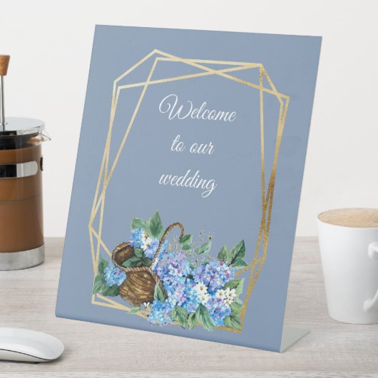 ようこそフローラほこりっぽい青あじさいバスケット 台座サイン (インサイチュ)