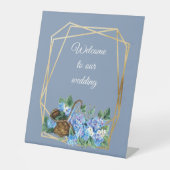 ようこそフローラほこりっぽい青あじさいバスケット 台座サイン (正面)