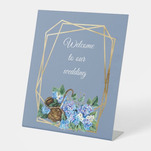 ようこそフローラほこりっぽい青あじさいバスケット 台座サイン (正面)