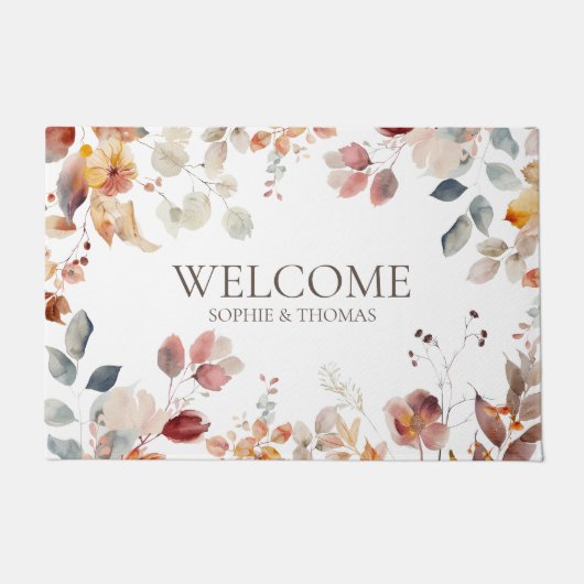 ようこそフローラ パーソナライズされた ドアマット (正面)