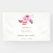 ようこそブライダルシャワーティーパーティーピンクの水色 横断幕 (横)