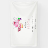 ようこそブライダルシャワーティーパーティーピンクの水色 横断幕 (縦)