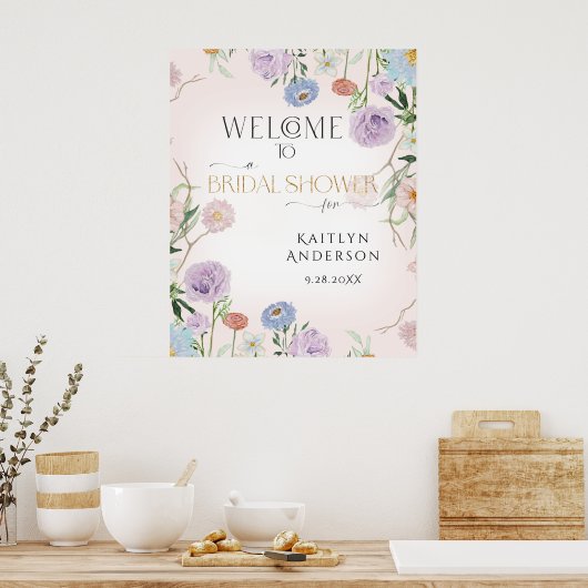 ようこそブライダルシャワーワイルドフラワーウォーター色フローラ ポスター (キッチン)