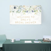 ようこそブライダルシャワー名ホワイト花模様リーフ 横断幕 (トレードショー)