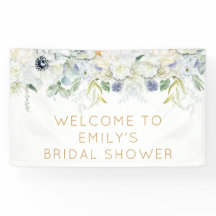ようこそブライダルシャワー名ホワイト花模様リーフ