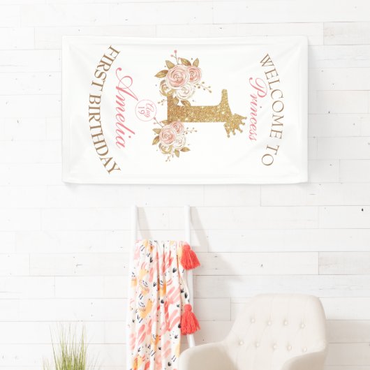 ようこそプリンセス1st誕生日パーティー 横断幕 (インサイチュ)