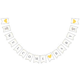 ようこそベビーイエローグレーエレファントシャワースプリンクル バンティングフラッグ
