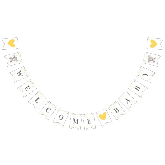 ようこそベビーイエローグレーエレファントシャワースプリンクル バンティングフラッグ (全)