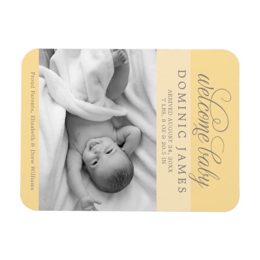 ようこそベビーエレガント写真の誕生のお知らせ マグネット (横)