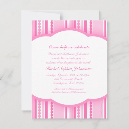 ようこそベビーガールピンクのパーティー写真の招待状 招待状 (裏面)