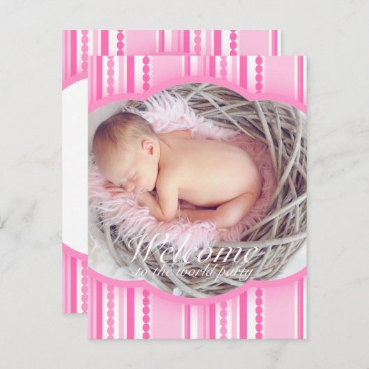ようこそベビーガールピンクのパーティー写真の招待状 招待状 (正面/裏面)