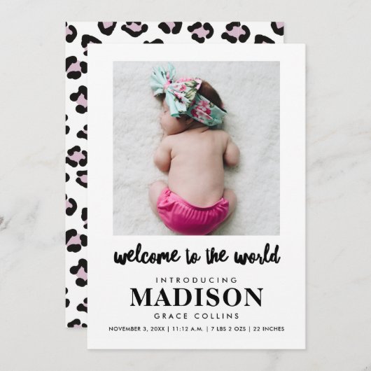 ようこそベビーガール写真誕生のお知らせ 招待状 (正面/裏面)