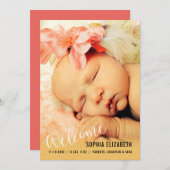 ようこそベビーガール垂直方向の写真のお知らせ 案内状 (正面/裏面)