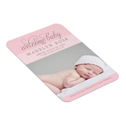 ようこそベビーガール |淡いピエレガントンクのフォト誕生 マグネット (右側)