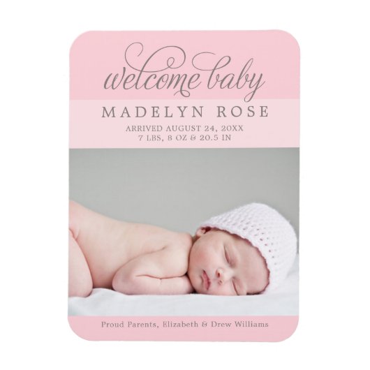 ようこそベビーガール |淡いピエレガントンクのフォト誕生 マグネット (縦)