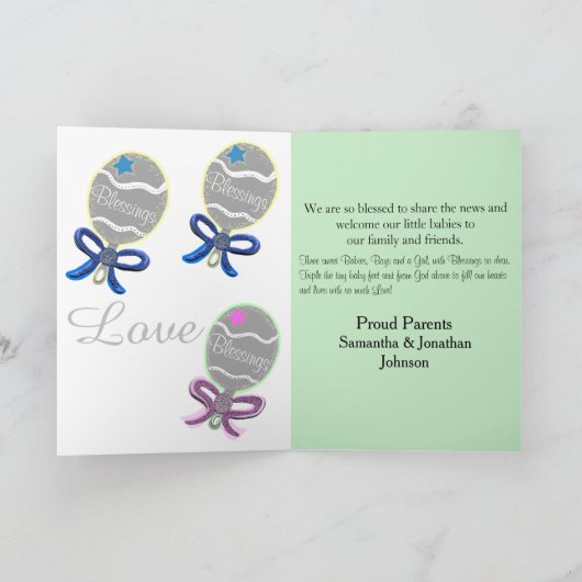 ようこそベビートリプレットガールボーイズ誕生統計の写真 案内状 (内部)