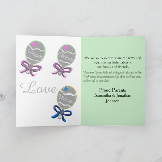 ようこそベビートリプレットボーイガールズ誕生統計の写真 案内状 (内部)