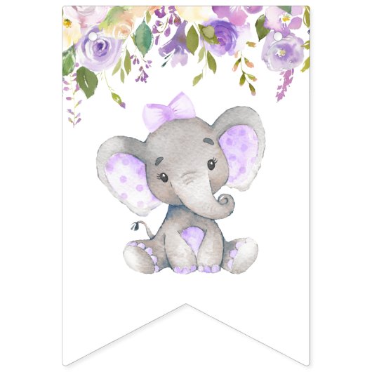 ようこそベビーパープルエレファントシャワースプリンクル バンティングフラッグ (第2の旗)