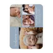 ようこそベビーフォトコラージュブルー誕生のお知らせ マグネット (縦)