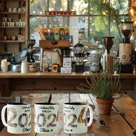 ようこそベビーフォトコラージュマグカップ – 名前をカスタムする ツートーンマグカップ