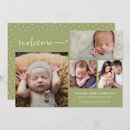 ようこそベビーフォトコラージュ誕生のお知らせ 案内状 (正面/裏面)