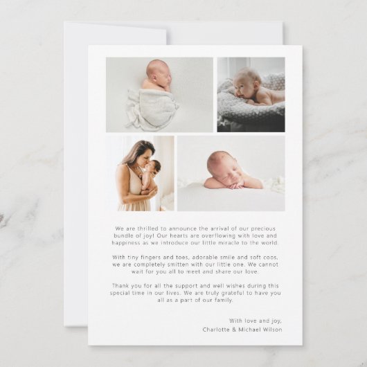 ようこそベビーフォトミニマモダンリスト誕生 案内状 (裏面)