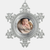 ようこそベビーフォト誕生統計記念 スノーフレークピューターオーナメント (正面)