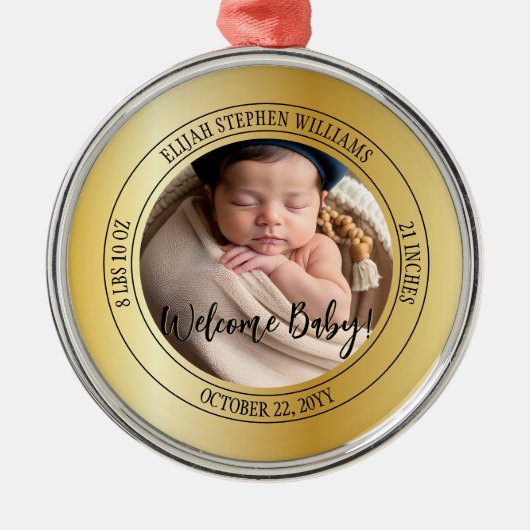 ようこそベビーフォト誕生統計記念 メタルオーナメント (正面)