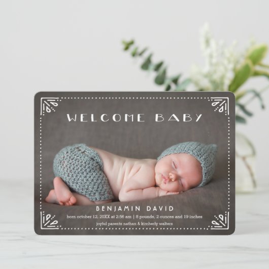 ようこそベビー甘い額縁誕生のお知らせ 案内状 (スタンド正面)