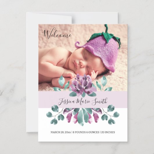 ようこそベビー花ズ磁気出産の発表 マグネット招待状 (正面)