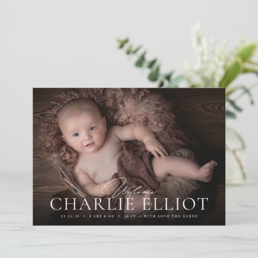 ようこそベビー誕生写真発表少年ガール 案内状 (スタンド正面)