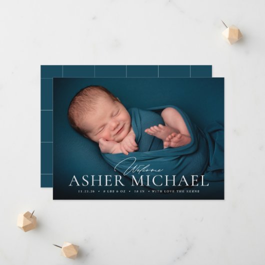 ようこそベビー誕生写真発表少年ガール 案内状 (正面/裏面インサイチュ)