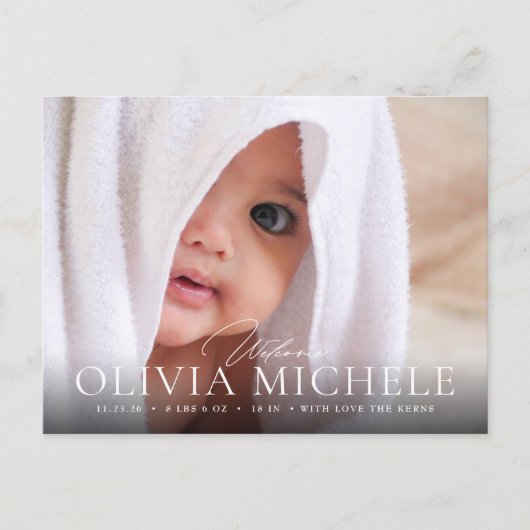 ようこそベビー誕生写真発表葉書Gir シーズンポストカード (正面)