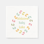 ようこそベビー足パーソナライズメッセージカード スタンダードカクテルナプキン (正面)