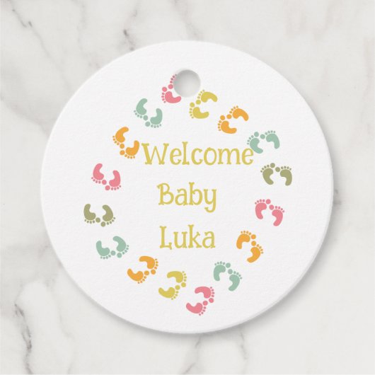 ようこそベビー足パーソナライズメッセージカード フェイバータグ (正面)
