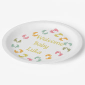 ようこそベビー足パーソナライズメッセージカード ペーパープレート (アングル)