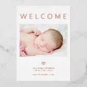 ようこそベビー3写真バラ金ゴールド誕生のお知らせ 箔招待状 (正面)