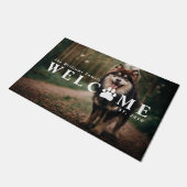 ようこそペットの写真と家族の名前を印刷 ドアマット (アングル)