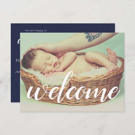 ようこそホワイトスクリプトオーバーレイの写真パーソナライズされた 案内ポストカード (正面/裏面)